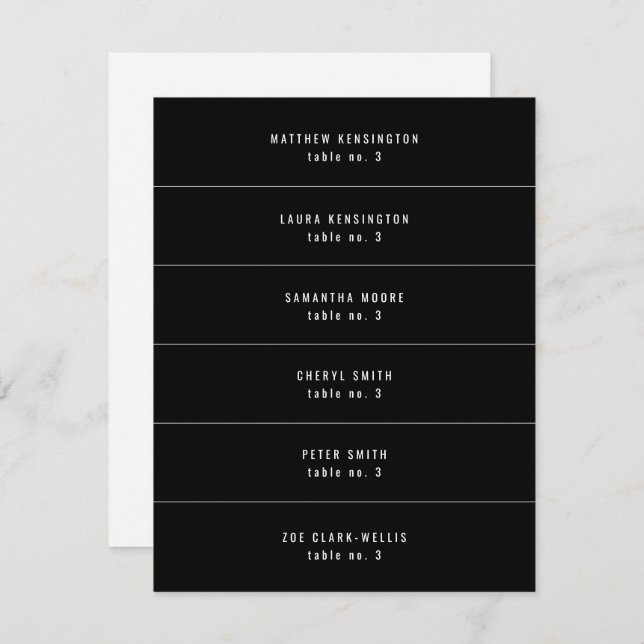 Modern Minimalist Black White Wedding Placecards (Front/Back)