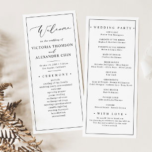 Modern Minimalist Black White Wedding Programs Programme