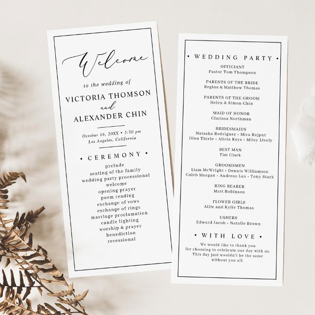 Modern Minimalist Black White Wedding Programs Programme (Creator Uploaded)