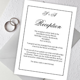 Modern, Minimalist Black & White Wedding Reception Enclosure Card
