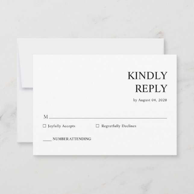 Modern Minimalist Black & White Wedding RSVP Card (Front)