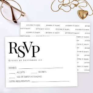 Modern minimalist black white wedding RSVP cards