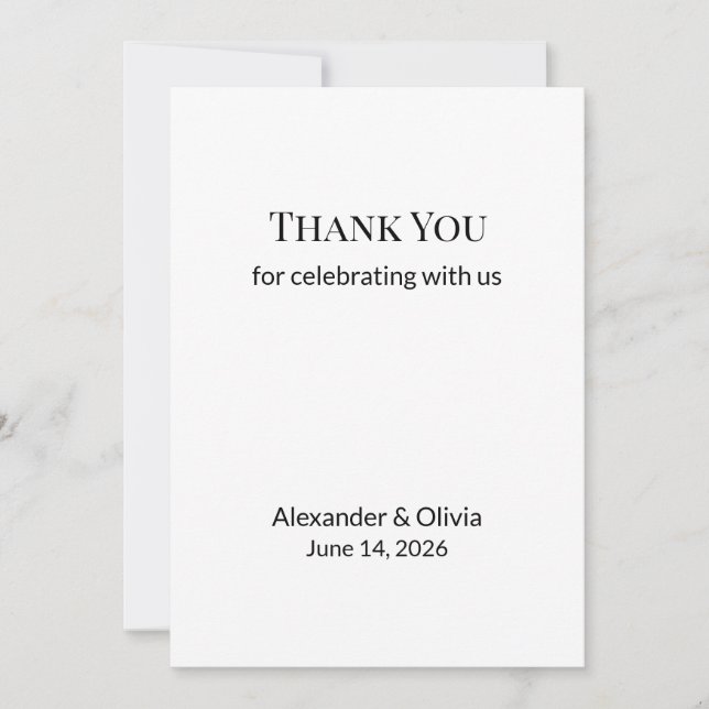 Modern Minimalist Black White Wedding Thank You  Card (Front)