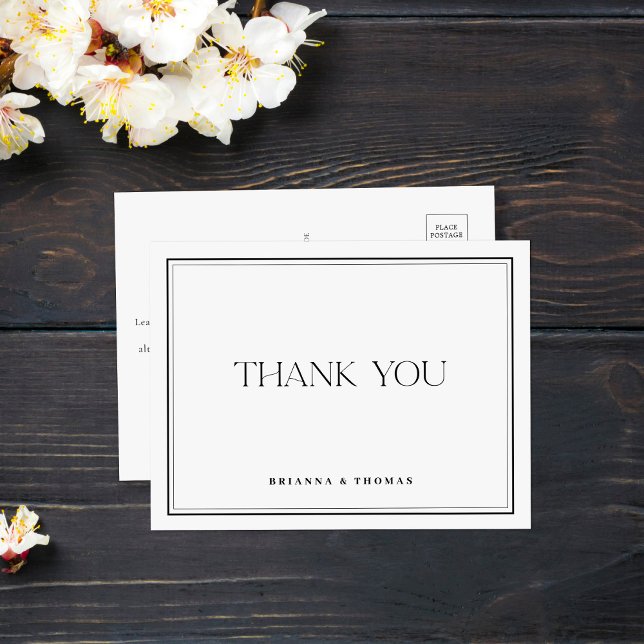Modern Minimalist Black & White Wedding Thank You Postcard (Creator Uploaded)