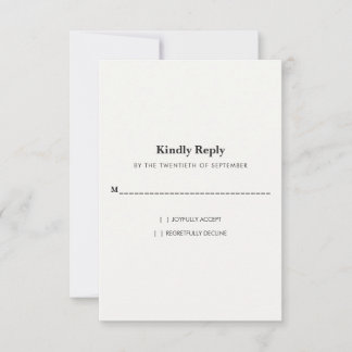 Modern Minimalist Black & White Wedding vertical RSVP Card