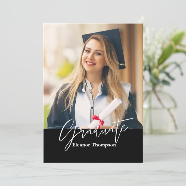 Modern Minimalist: Black & White With Photo  Invitation (Standing Front)