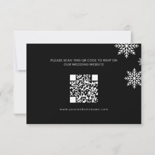 Modern Minimalist Black Winter Wedding QR Code RSVP Card