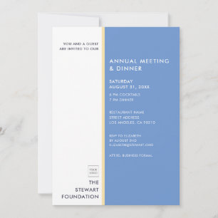 Modern Minimalist Blue and Gold Business Dinner Invitation