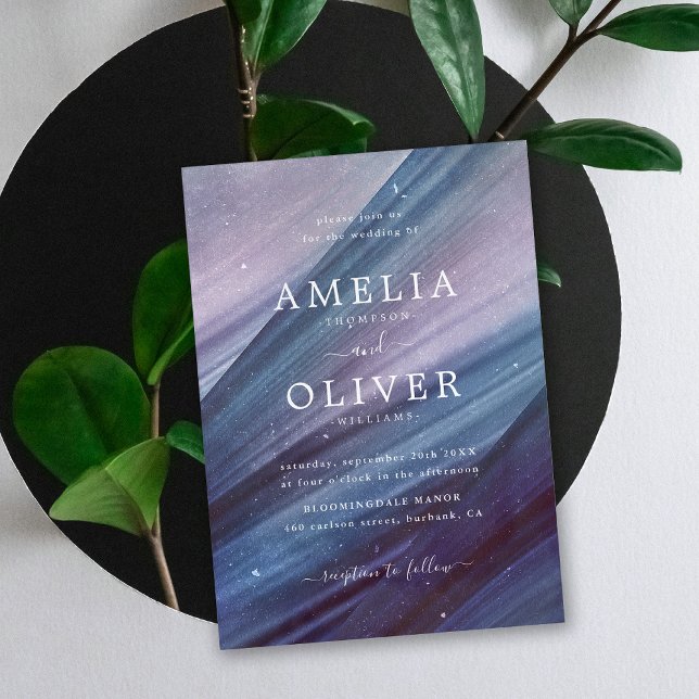 Modern Minimalist Blue and Purple Abstract Wedding Invitation (Creator Uploaded)