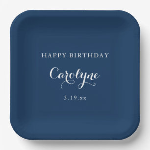 Modern Minimalist Blue Birthday Paper Plate