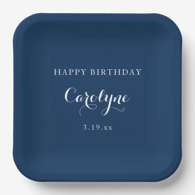 Modern Minimalist Blue Birthday  Paper Plate (Front)