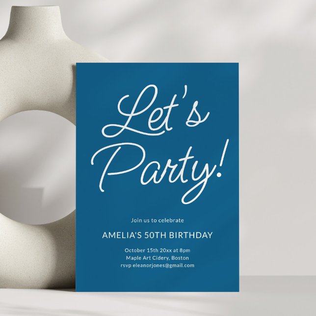 Modern Minimalist Blue Birthday Party Chic Invitation (Creator Uploaded)