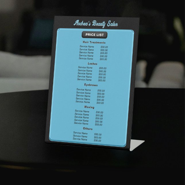 Modern Minimalist Blue Black Modern Salon Services Pedestal Sign (Creator Uploaded)