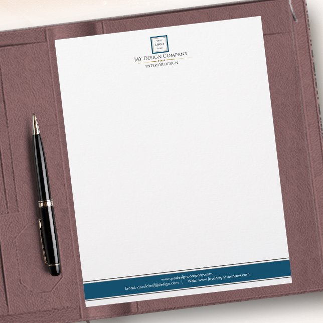 Modern Minimalist Blue Border Business Logo Custom Letterhead (Creator Uploaded)