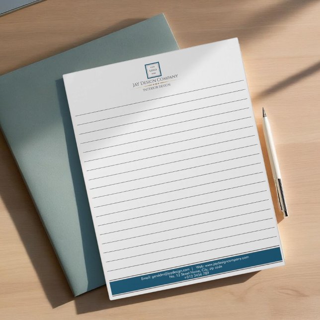 Modern Minimalist Blue Border Logo Business Notepad (Creator Uploaded)