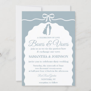 Modern Minimalist Blue Bows & Ribbons Wedding Invitation