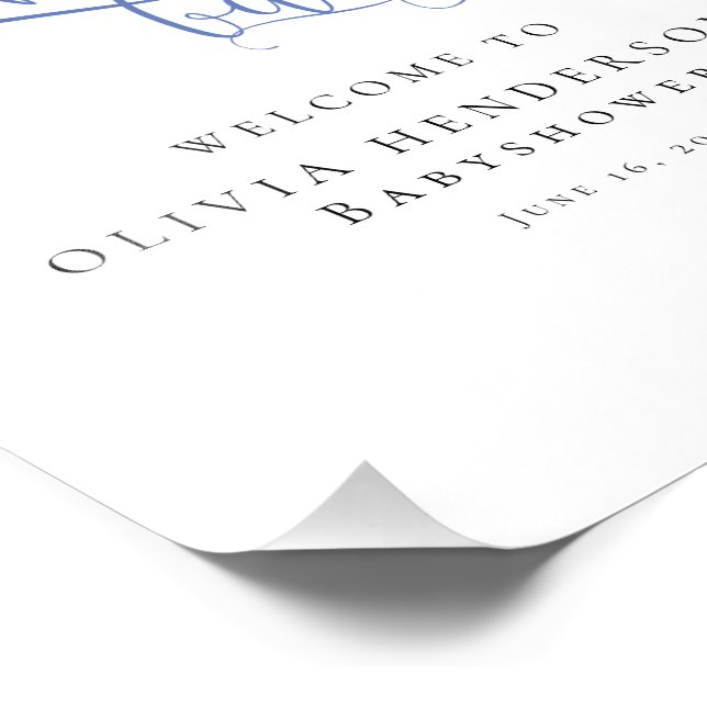 Modern Minimalist Blue Calligraphy Baby Shower Photo Print (Corner)