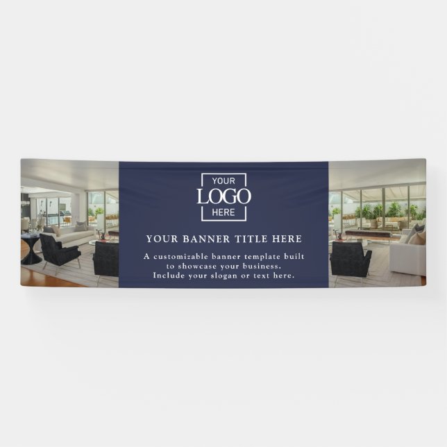 Modern Minimalist Blue Custom Business Logo  Banner (Horizontal)