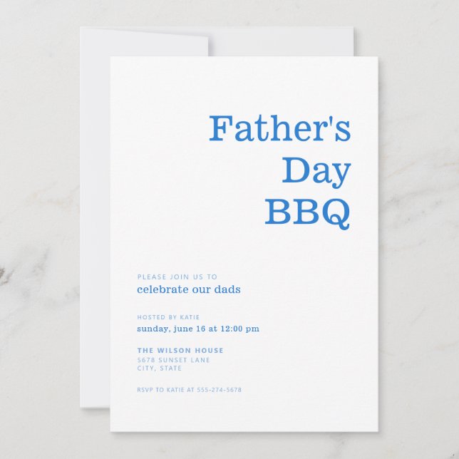 Modern Minimalist Blue Father's Day BBQ Invitation (Front)