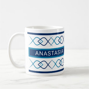 Modern minimalist blue fish and lines custom name coffee mug