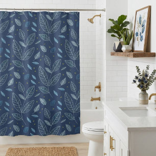 Modern Minimalist Blue Floral Shower Curtain