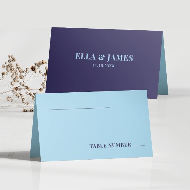 Modern Minimalist Blue Folded Wedding Table Number Place Card (Creator Uploaded)