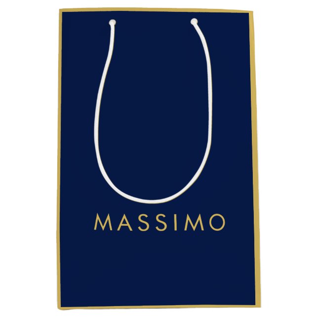 Modern Minimalist Blue Gold Professional Trendy Medium Gift Bag (Front)