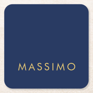 Modern Minimalist Blue Gold Professional Trendy Square Paper Coaster