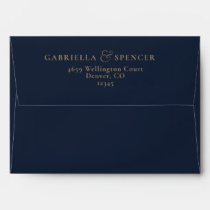 Modern Minimalist Blue Gold Wedding Invitation Env Envelope