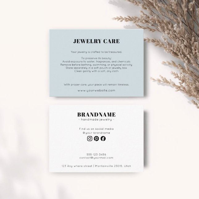 Modern Minimalist Blue Jewelry Care Insert Card (Creator Uploaded)