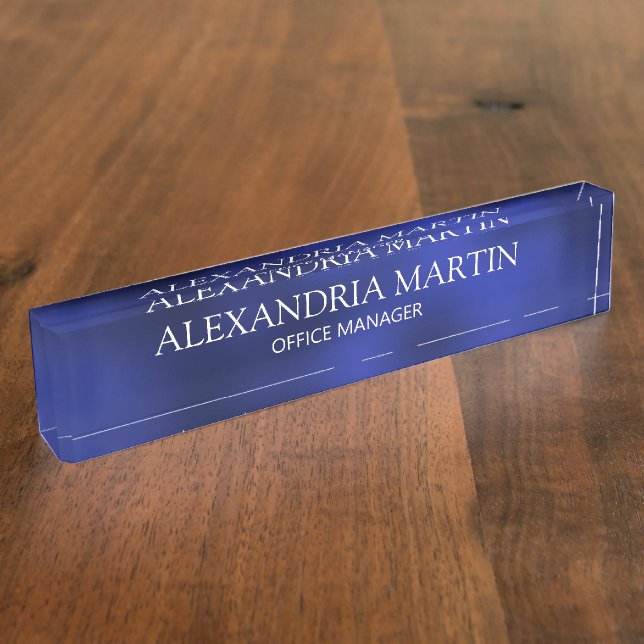 Modern Minimalist Blue Job Title Name  Nameplate (Side)