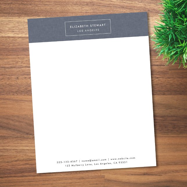 Modern Minimalist Blue Linen and Ivory Custom Letterhead (Creator Uploaded)