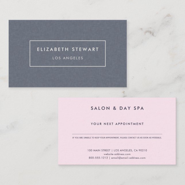 Modern Minimalist Blue Linen and Light Pink Appointment Card (Front/Back)