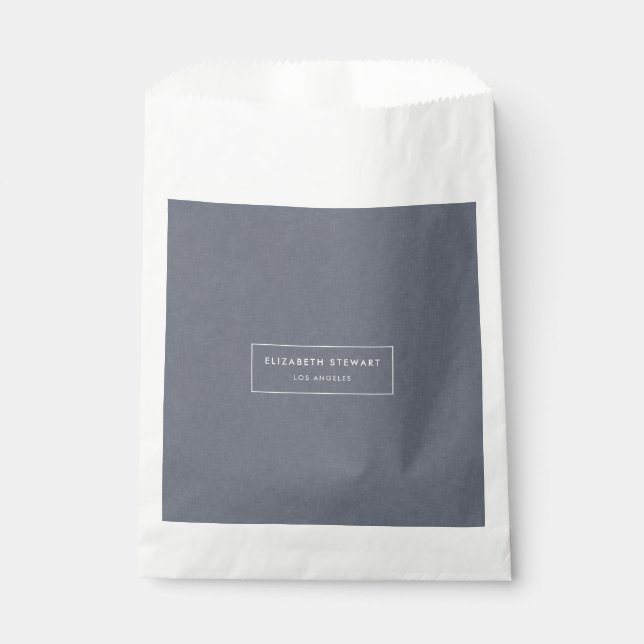Modern Minimalist Blue Linen Favour Bags (Front)