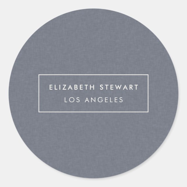 Modern Minimalist Blue Linen Ivory Envelope Seals (Front)