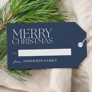 Modern Minimalist Blue Merry Christmas Gift Tags