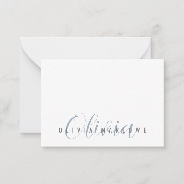 Modern Minimalist Blue Monogram Card (Front)