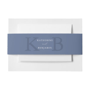 Modern Minimalist Blue Monogram Wedding Invitation Belly Band