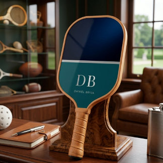 Modern Minimalist Blue Monogrammed Initials Pickleball Paddle