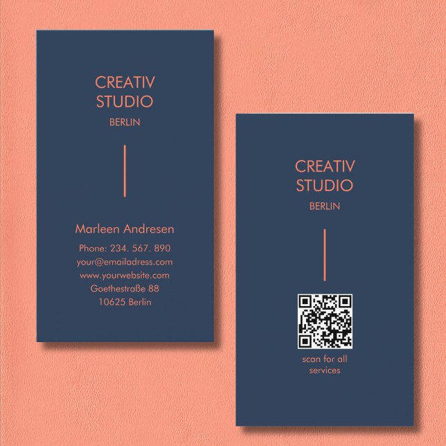 Modern Minimalist Blue Orange QR Code Business Card (Modern Minimalist Blue Orange QR Code Business Card)