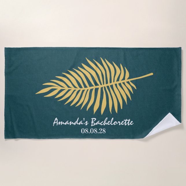 Modern Minimalist Blue Palm Leaf Bachelorette Beach Towel (Front)