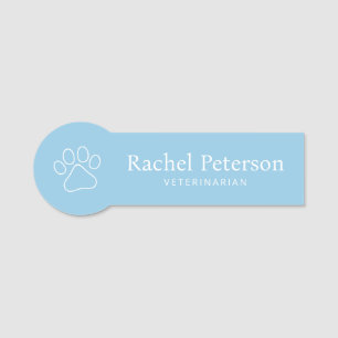 Modern Minimalist Blue Paw Print Veterinary Name Tag