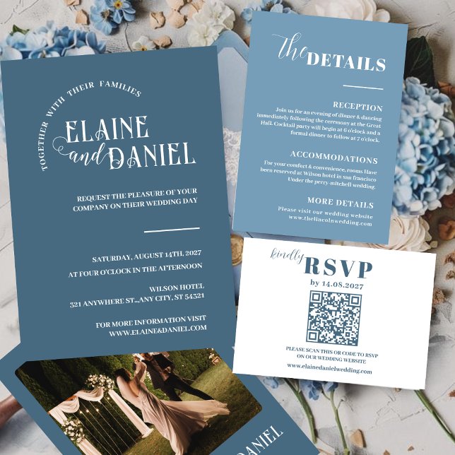 Modern Minimalist blue photo Wedding  Invitation (Creator Uploaded)