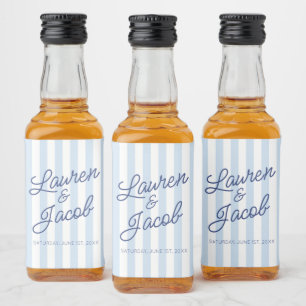 Modern Minimalist Blue Stripes Wedding Mini Liquor Bottle Label