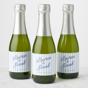 Modern Minimalist Blue Stripes Wedding Mini Sparkling Wine Label