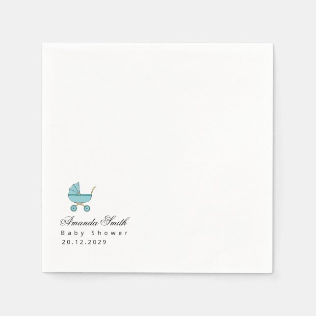 Modern & Minimalist Blue Stroller Baby Shower Napkin (Front)