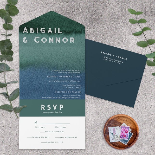 Modern Minimalist Blue Teal All In One Invitation (Creator Uploaded)
