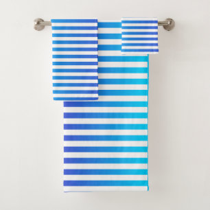 Modern Minimalist Blue Turquoise Ombre Stripes Bath Towel Set