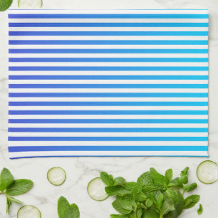 Modern Minimalist Blue Turquoise Ombre Stripes Tea Towel