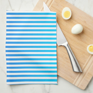 Modern Minimalist Blue Turquoise Ombre Stripes Tea Towel